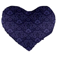 Damask Purple Large 19  Premium Flano Heart Shape Cushions by vintage2030