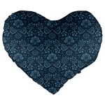 Damask Blue Large 19  Premium Flano Heart Shape Cushions Front