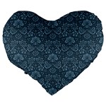 Damask Blue Large 19  Premium Flano Heart Shape Cushions Back