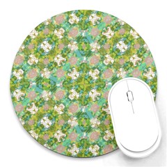 Vintage Floral Print Collage Pattern Round Mousepads by dflcprints