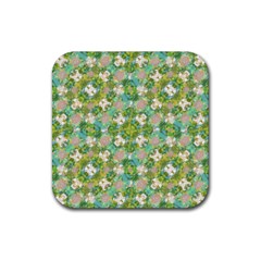 Vintage Floral Print Collage Pattern Rubber Coaster (square)  by dflcprints