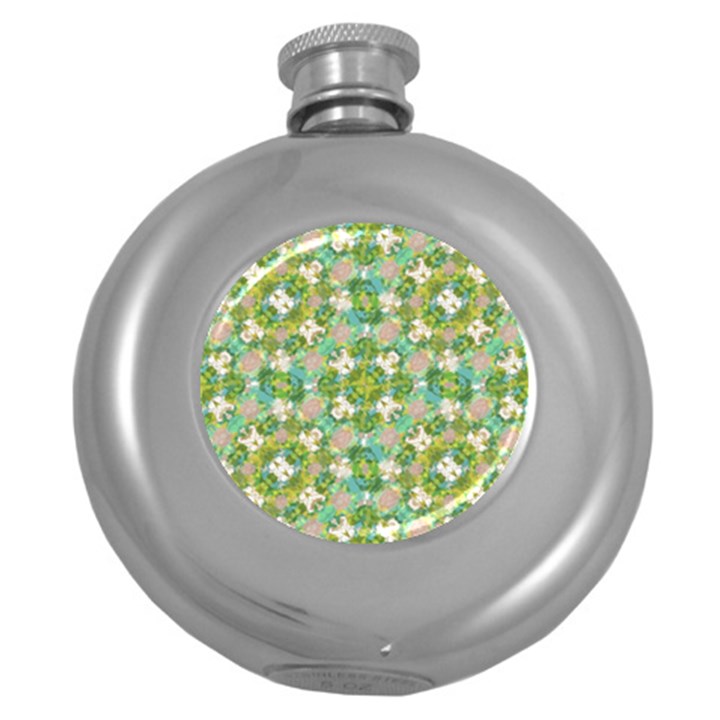 Vintage Floral Print Collage Pattern Round Hip Flask (5 oz)