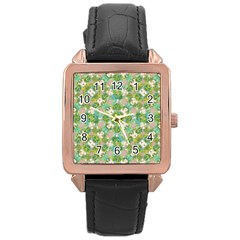 Vintage Floral Print Collage Pattern Rose Gold Leather Watch  by dflcprints