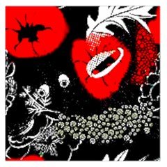 Red Poppy Flowers On Gray Background By Flipstylez Designs Large Satin Scarf (square) by flipstylezfashionsLLC