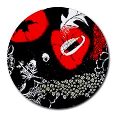 Red Poppy Flowers On Gray Background By Flipstylez Designs Round Mousepads by flipstylezfashionsLLC