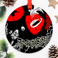 Red Poppy Flowers On Gray Background By Flipstylez Designs Ornament (round) by flipstylezfashionsLLC