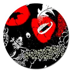 Red Poppy Flowers On Gray Background By Flipstylez Designs Magnet 5  (round) by flipstylezfashionsLLC