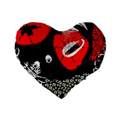 Red Poppy Flowers On Gray Background By Flipstylez Designs Standard 16  Premium Heart Shape Cushions by flipstylezfashionsLLC