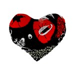 Red poppy flowers on gray background By FlipStylez Designs Standard 16  Premium Heart Shape Cushions Back