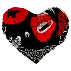 Red Poppy Flowers On Gray Background By Flipstylez Designs Large 19  Premium Heart Shape Cushions by flipstylezfashionsLLC