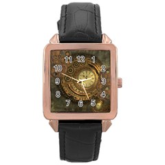 Awesome Steampunk Design, Clockwork Rose Gold Leather Watch  by FantasyWorld7