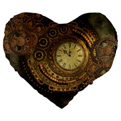 Awesome Steampunk Design, Clockwork Large 19  Premium Heart Shape Cushions by FantasyWorld7