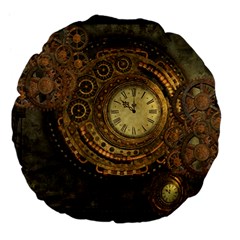 Awesome Steampunk Design, Clockwork Large 18  Premium Flano Round Cushions by FantasyWorld7