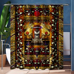 Lady Panda In The Apple Cave With Moon And Meteroits Shower Curtain 60  X 72  (medium)  by pepitasart