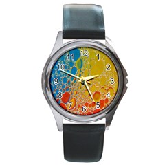 Bubbles Abstract Lights Yellow Round Metal Watch