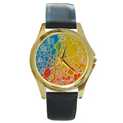 Bubbles Abstract Lights Yellow Round Gold Metal Watch