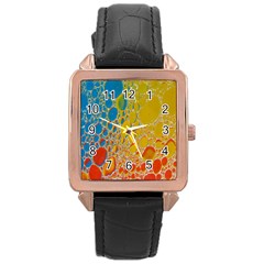 Bubbles Abstract Lights Yellow Rose Gold Leather Watch 