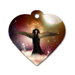 Awesome Dark Fairy In The Sky Dog Tag Heart (two Sides) by FantasyWorld7