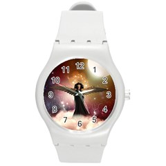 Awesome Dark Fairy In The Sky Round Plastic Sport Watch (m) by FantasyWorld7