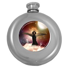 Awesome Dark Fairy In The Sky Round Hip Flask (5 Oz) by FantasyWorld7