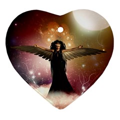 Awesome Dark Fairy In The Sky Heart Ornament (two Sides) by FantasyWorld7