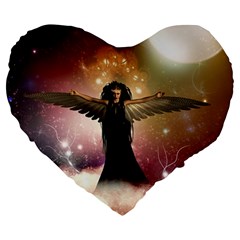 Awesome Dark Fairy In The Sky Large 19  Premium Heart Shape Cushions by FantasyWorld7