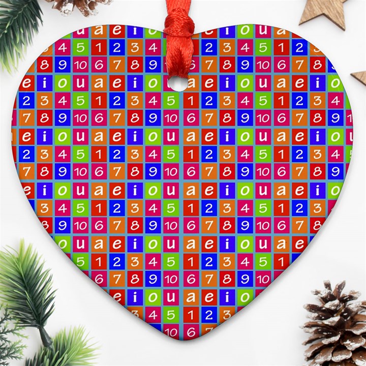 Numbers And Vowels Colorful Pattern Ornament (Heart)