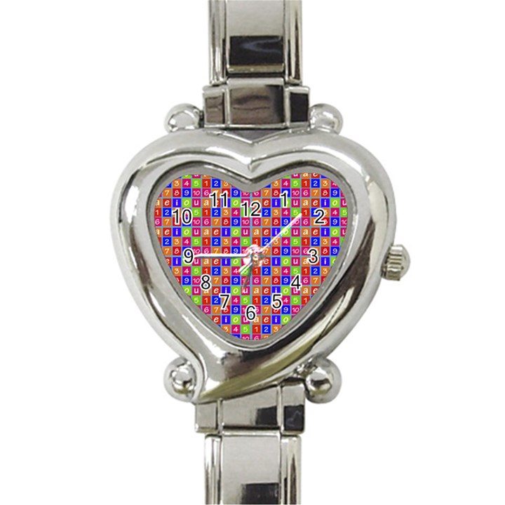 Numbers And Vowels Colorful Pattern Heart Italian Charm Watch