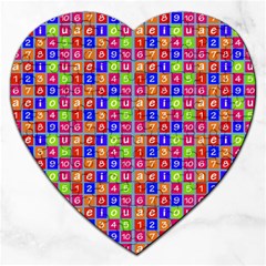 Numbers And Vowels Colorful Pattern Jigsaw Puzzle (Heart)