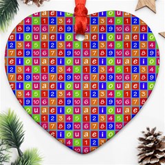 Numbers And Vowels Colorful Pattern Heart Ornament (two Sides)