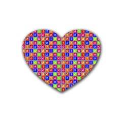 Numbers And Vowels Colorful Pattern Rubber Coaster (Heart) 