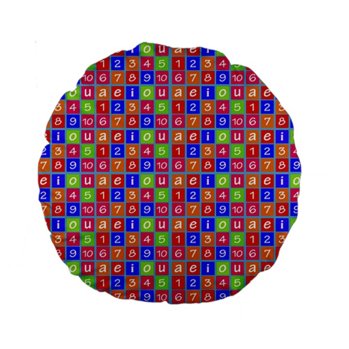 Numbers And Vowels Colorful Pattern Standard 15  Premium Round Cushions