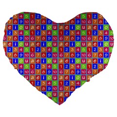 Numbers And Vowels Colorful Pattern Large 19  Premium Heart Shape Cushions