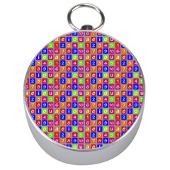 Numbers And Vowels Colorful Pattern Silver Compasses