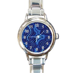 Aboriginal Art - Blue Campsites Round Italian Charm Watch by hogartharts