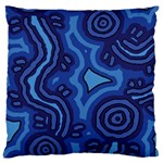 Aboriginal Art - Blue Campsites Large Cushion Case (One Side) Front