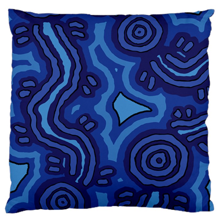 Aboriginal Art - Blue Campsites Large Cushion Case (One Side)