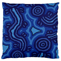 Aboriginal Art - Blue Campsites Large Flano Cushion Case (one Side)