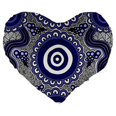 Aboriginal Art - Gathering Large 19  Premium Heart Shape Cushions by hogartharts