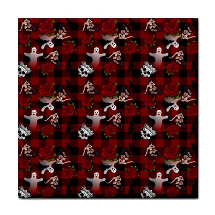 Gothic Woman Rose Bats Pattern Tile Coasters