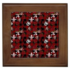 Gothic Woman Rose Bats Pattern Framed Tiles by snowwhitegirl