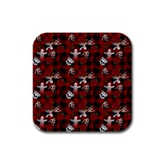 Gothic Woman Rose Bats Pattern Rubber Square Coaster (4 Pack)  by snowwhitegirl