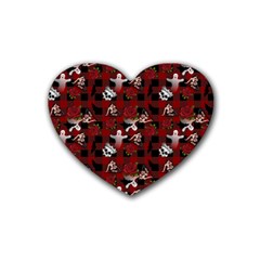 Gothic Woman Rose Bats Pattern Rubber Coaster (heart)  by snowwhitegirl