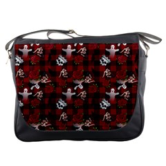 Gothic Woman Rose Bats Pattern Messenger Bag by snowwhitegirl