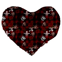 Gothic Woman Rose Bats Pattern Large 19  Premium Heart Shape Cushions by snowwhitegirl