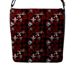 Gothic Woman Rose Bats Pattern Flap Closure Messenger Bag (l) by snowwhitegirl