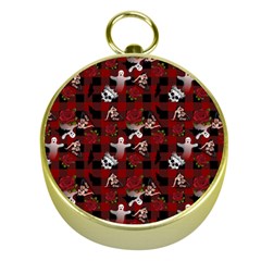 Gothic Woman Rose Bats Pattern Gold Compasses