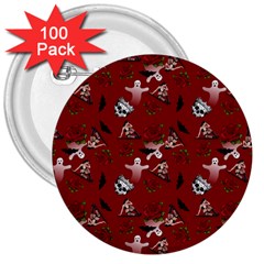 Gothic Woman Rose Bats Pattern Red 3  Buttons (100 Pack)  by snowwhitegirl