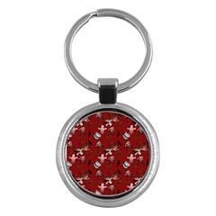 Gothic Woman Rose Bats Pattern Red Key Chains (round)  by snowwhitegirl