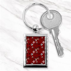 Gothic Woman Rose Bats Pattern Red Key Chains (rectangle)  by snowwhitegirl